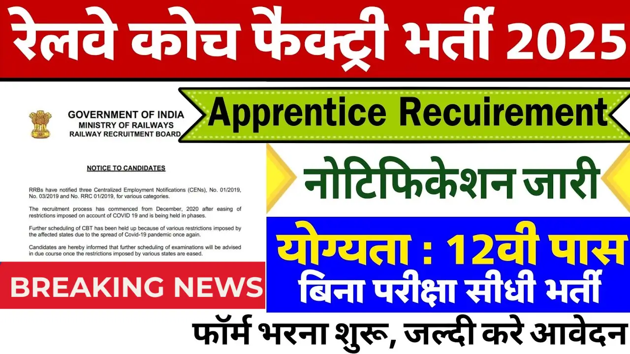 Railway Coach Factory Vacancy 2025